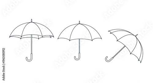 Three Open Umbrellas Side View.