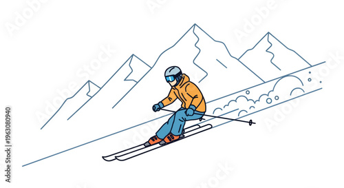 Person skiing down snowy mountain slope.