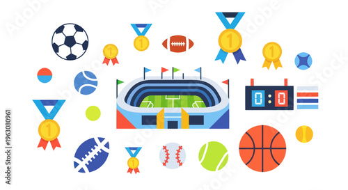 Sports icons and symbols collage.