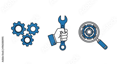 Hand Holding Wrench with Gears.