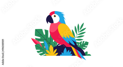 Colorful Parrot Bird Sitting Alone.