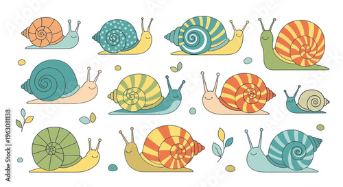 Colorful Snails in Various Patterns.