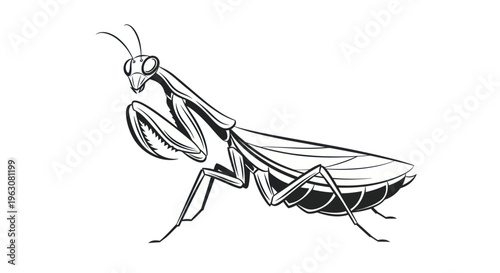 Detailed illustration of a praying mantis.