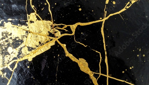 Abstract Gold Veins on Black Background Texture.
