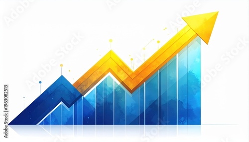 Business Growth Arrow Abstract Background with 3D Ascending Financial Chart for Economy and Success Concepts