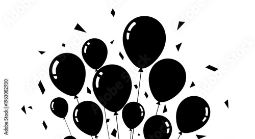 Black balloons and confetti celebrating a special occasion.