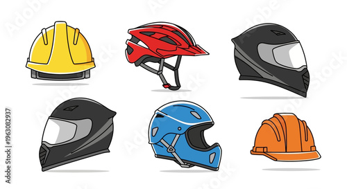 Collection of Various Safety Helmets.