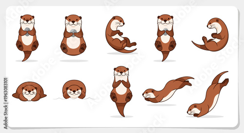 Collection of cartoon otter poses.