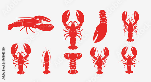 Red lobster icons in various poses.