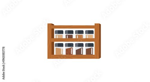 Spices in wooden spice rack organizer.