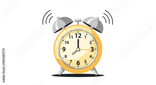 Vintage Yellow Alarm Clock Ringing Loudly.