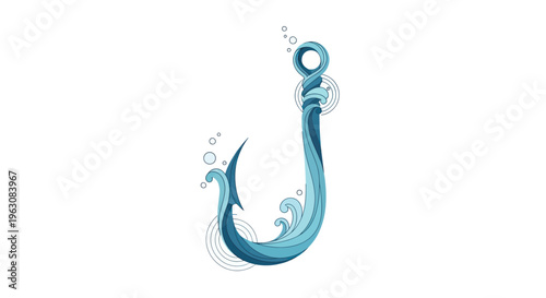 Large blue fishing hook closeup.