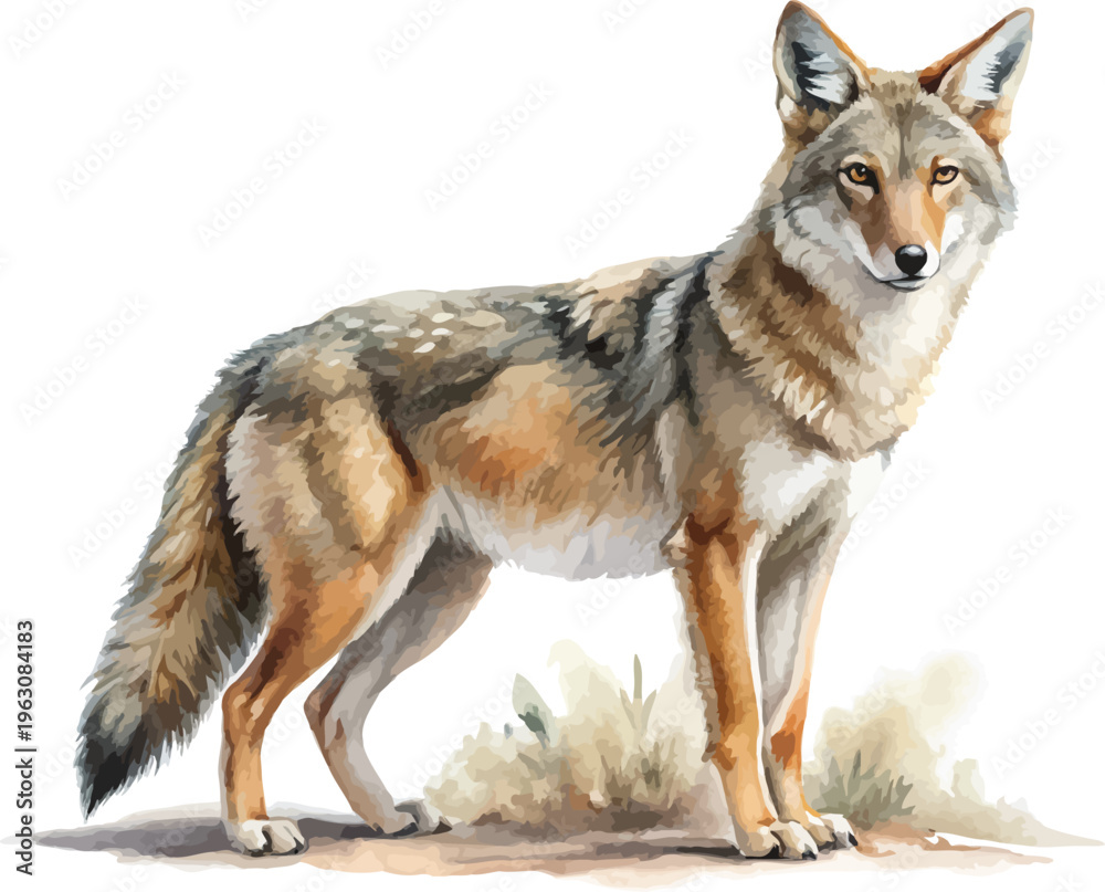 Obraz premium Watercolor Coyote Painting, Forest Predator illustration isolated on white background