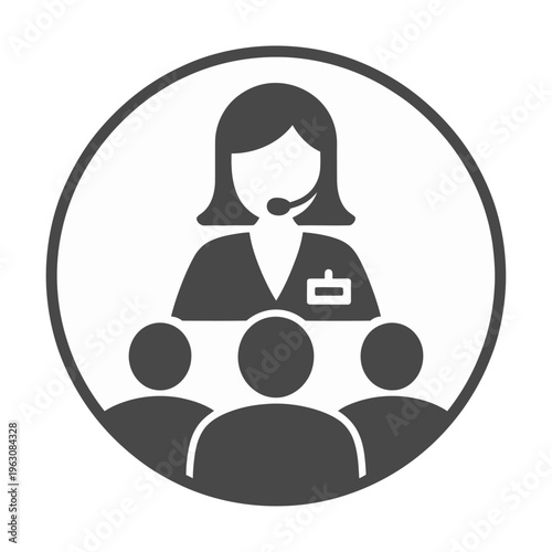 Vector of a customer service representative assisting three clients.