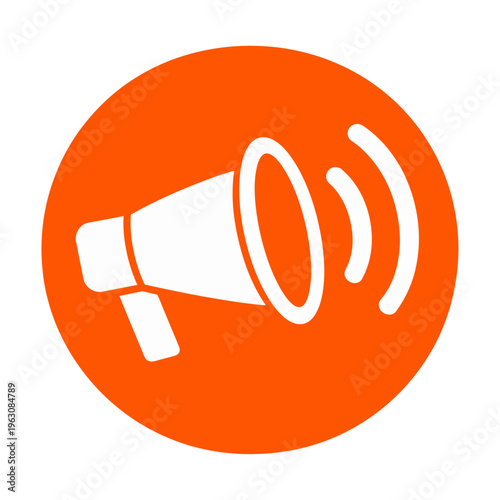 White megaphone vector on a bright orange background