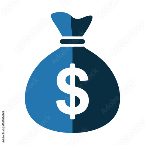 Blue vector money bag with a white dollar sign symbolizing wealth