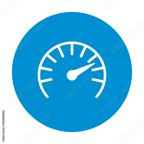 Blue vector circle with a white speedometer icon at the center