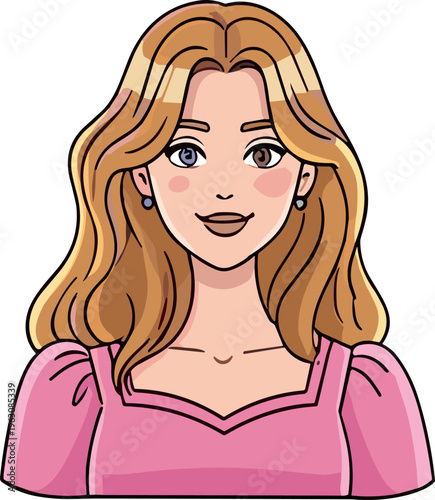 Beautiful young woman portrait cartoon character with long hair elegant female vector illustration