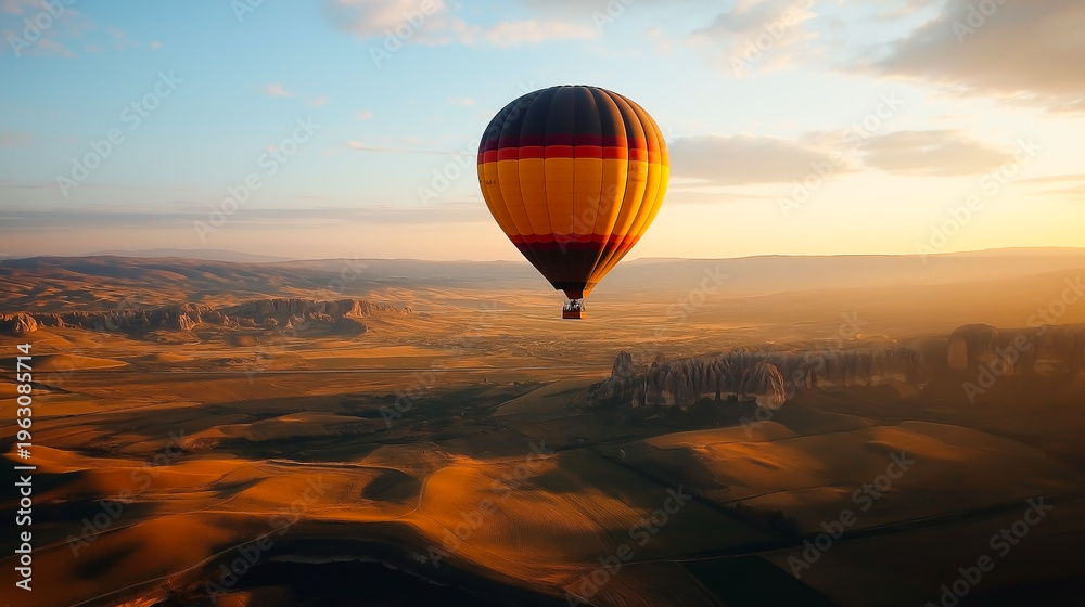 Fototapeta premium Majestic Hot Air Balloon Soaring Over Cappadocia at Sunrise 