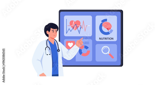 Doctor presenting medical information board.