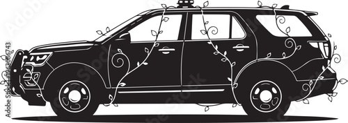 Black suv with leafy vines on white background vehicle