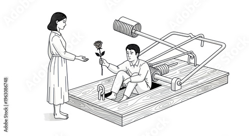 Man trapped in mouse trap device.