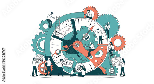 People Working on a Large Clock.