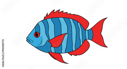 Colorful Blue and Red Striped Fish.