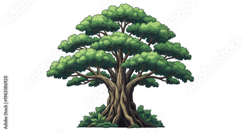 Large tree with green leaves standing.