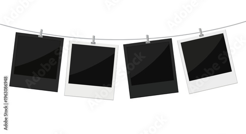 Polaroid photos on a line.