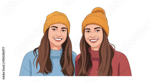 Two smiling young women wearing hats.