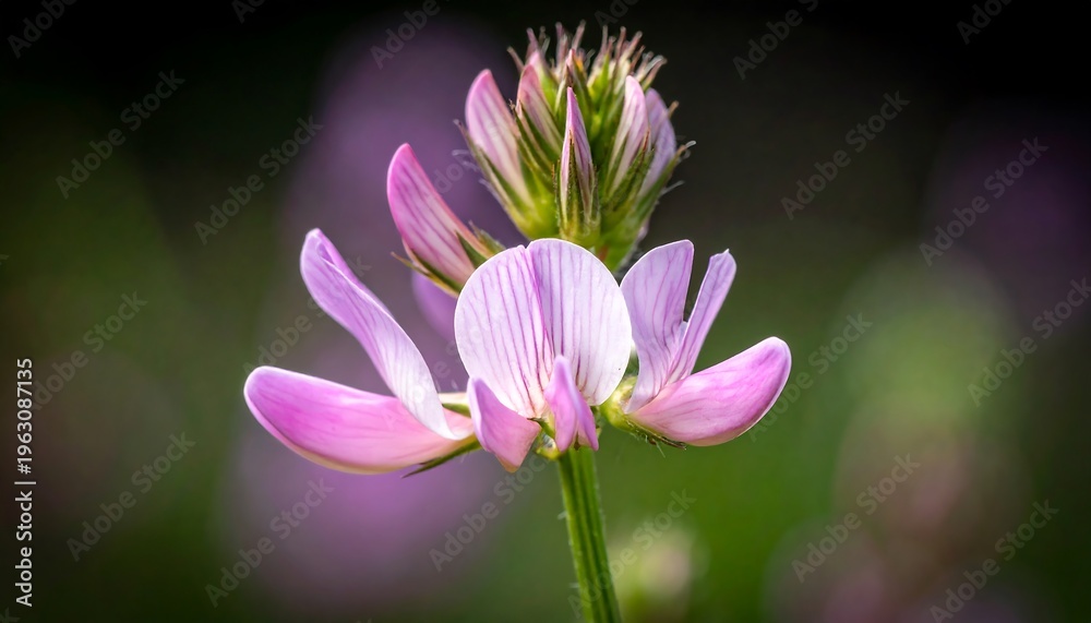 Obraz premium Close-up of a blooming flower with pink petals and a green stem