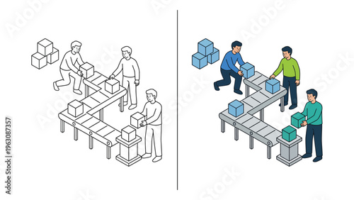 Workers on Assembly Line Producing and Packaging Goods