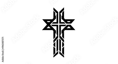 Stylized Christian Cross Symbol with Intricate Geometric Design.