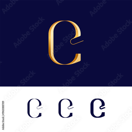 Gold 3D letter C for logo, including set of four different golden letters perfect for your logotypes, vector illustration 10EPS