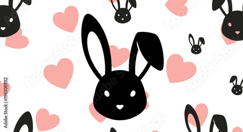 Cute black bunny head with long ears and a sweet expression.