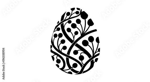 Stylized Easter Egg with Intricate Floral and Berry Pattern.