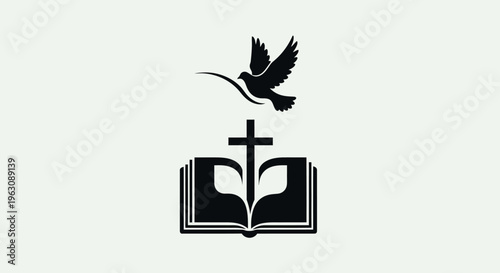 Holy Spirit Dove, Cross, and Open Bible Symbolizing Christian Faith.