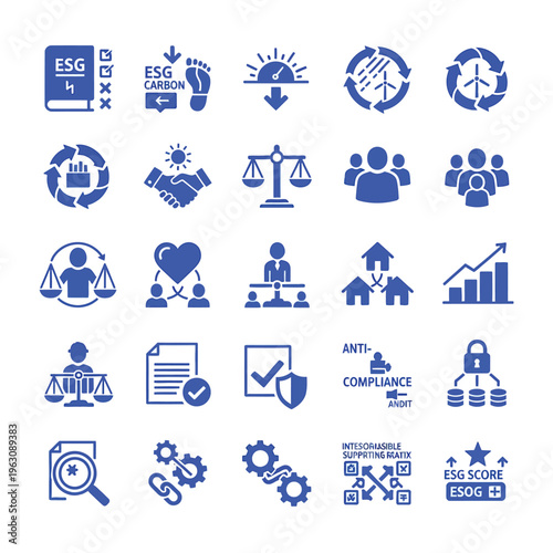Set of blue esg environmental social and governance icons for business