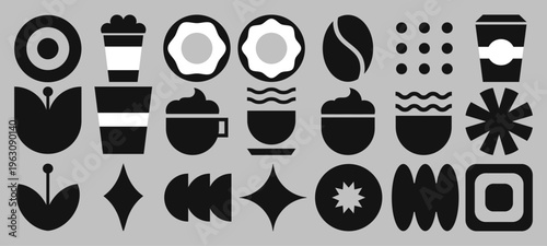 Flat Coffee and Abstract Geometric Icons Set