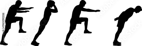 Fitness stretching silhouettes people warm up exercise routine body movement balance flexibility training healthy lifestyle workout vector illustration concept