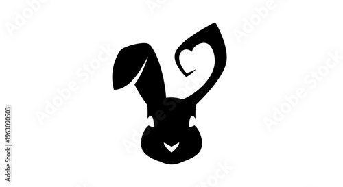 Minimalist black silhouette of a rabbit head with a heart-shaped ear.