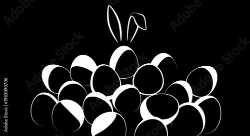 Easter Bunny Ears Peeking from a Pile of Eggs.