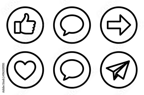 Social Media Thumbs Up, Heart, Chat Bubbles, Arrow, Paper Plane