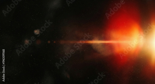 Картината върху платно Vibrant orange and yellow light beam shines brightly in dark space with glowing
