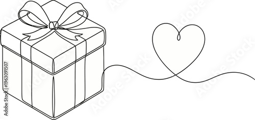 line art illustration christmas gift box celebrate christmas day continous one line