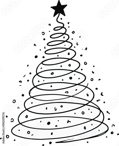 line art illustration christmas tree celebrate christmas day continous one line