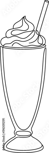 Minimalist single line drawing a milkshake with whipped cream straw Continous line 1