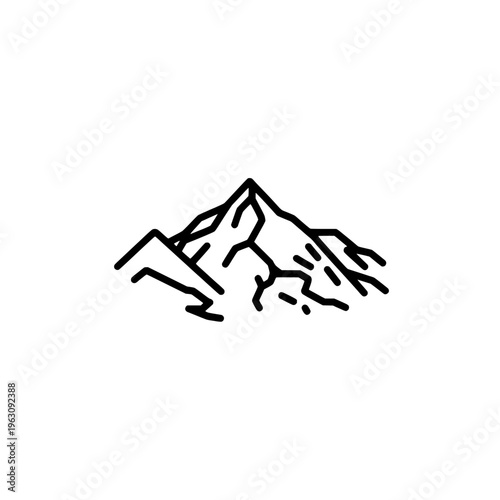 Alpine glacier mountain icon logo design. Snowy peak sign and symbol. Mountain silhouette icon. Outdoor adventure and hiking brand identity.