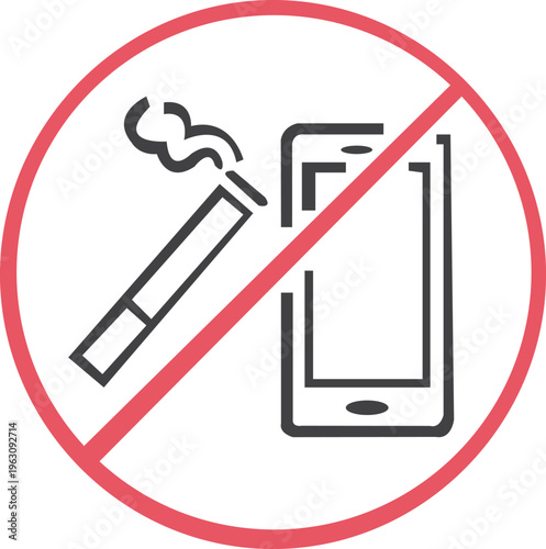 Minimal no smoking and no phone line art icon